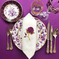 Embroidered linen dinner napkin with creative embroidery inspired by persian floral art
