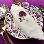 Embroidered linen dinner napkin with creative embroidery inspired by persian floral art