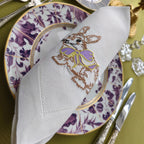 Elegant cotton linen table napkin with beautiful easter bunny machine embroidery design