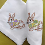 Elegant cotton linen table napkin with beautiful easter bunny machine embroidery design