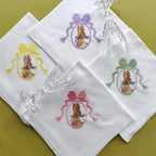 Elegant cotton linen table napkin with beautiful easter bunny machine embroidery design