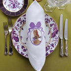 Elegant cotton linen table napkin with beautiful easter bunny machine embroidery design