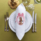 Elegant cotton linen table napkin with beautiful easter bunny machine embroidery design