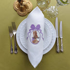 Elegant cotton linen table napkin with beautiful easter bunny machine embroidery design