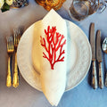 Elegant cotton linen table napkin with beautiful coral machine embroidery design