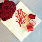 Elegant cotton linen table napkin with beautiful coral machine embroidery design