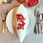 Elegant table cotton linen table napkins with embroidery design inspired by asian dragon design