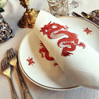 Elegant table cotton linen table napkins with embroidery design inspired by asian dragon design