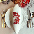 Elegant table cotton linen table napkins with embroidery design inspired by asian dragon design