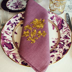 Embroidered linen dinner napkin with creative embroidery inspired by persian floral art