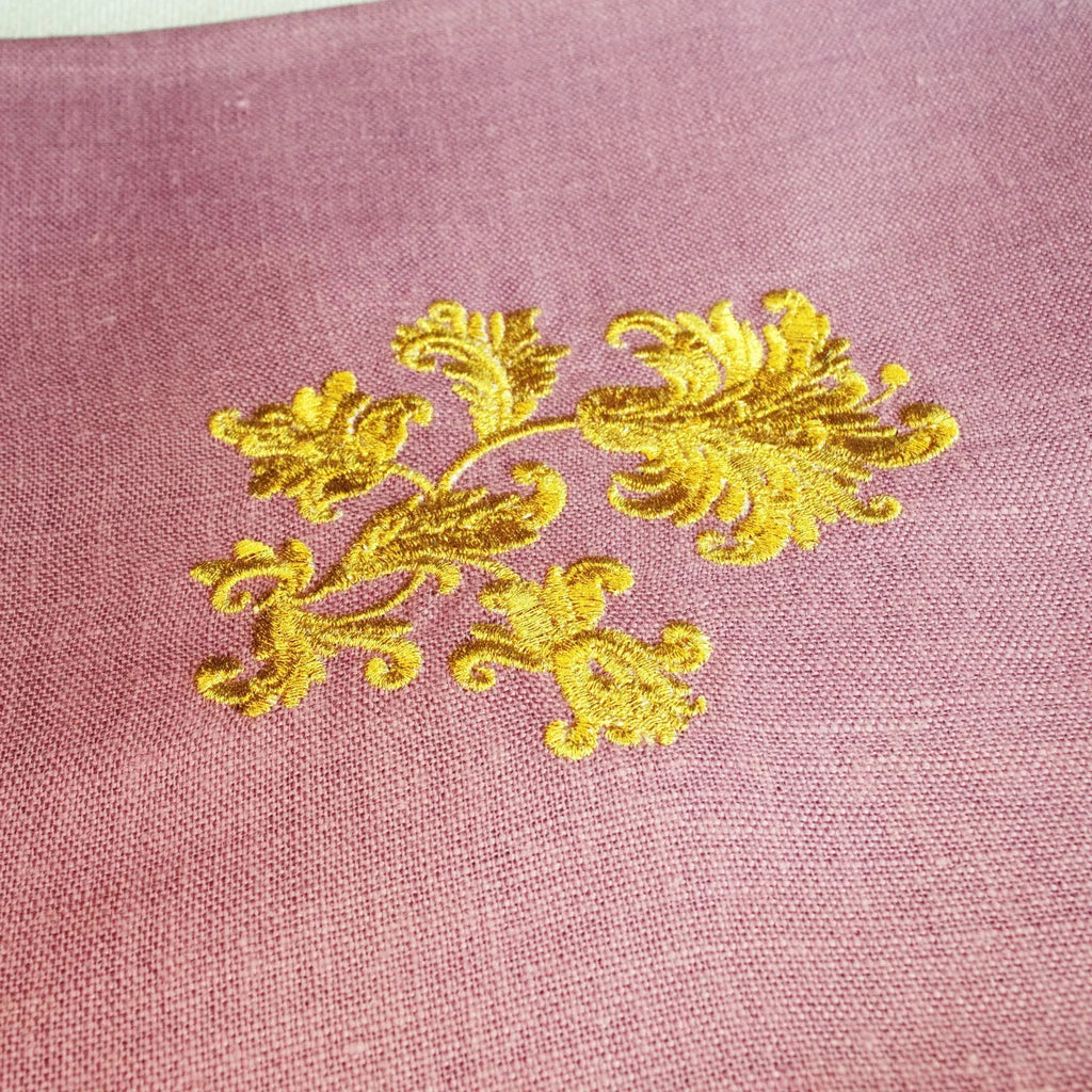 Embroidered linen dinner napkin with creative embroidery inspired by persian floral art