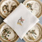 Embroidered linen dinner napkin with creative embroidery inspired by Arabian horse