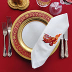 Elegant table cotton linen table napkins with embroidery design inspired by asian foo dog's design