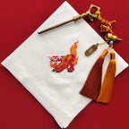 Elegant table cotton linen table napkins with embroidery design inspired by asian foo dog's design