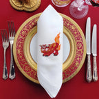 Elegant table cotton linen table napkins with embroidery design inspired by asian foo dog's design